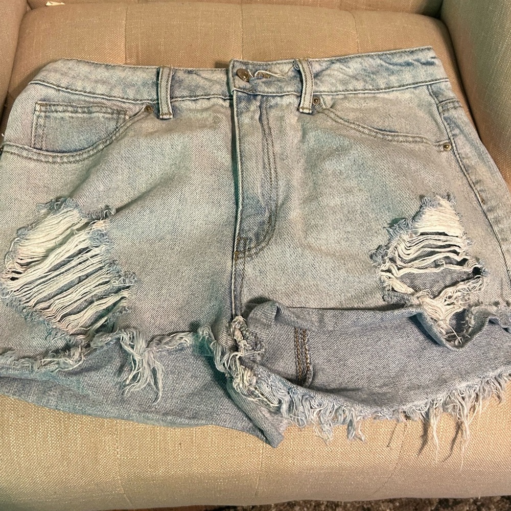 Light Wash Distressed Denim Shorts
